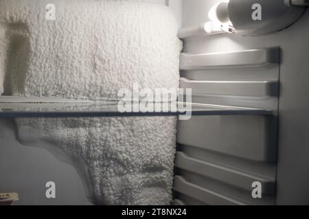 Frozen refrigerator that needs to be defrosted.  Stock Photo