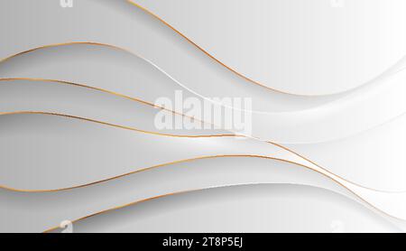 Grey silver smooth flowing waves with curved golden lines abstract background. Vector design Stock Vector