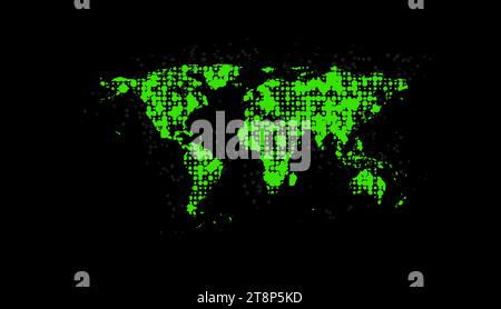 Abstract bright green dotted world map sci-fi background. Vector design Stock Vector