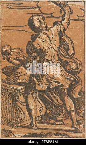 Abraham Sacrificing Isaac, Antonio da Trento (Italian, about 1500 - 1550), about 1524-1527, printmaking, clair obscur woodcut of two plates Stock Photo