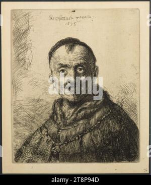 First Oriental Head, Rembrandt Harmensz. van Rijn (Leiden 1606 - 1669 Amsterdam), 1635, print, etching, drypoint, sheet: 17 x 14.5 cm, verso: M.u. 'REPRINT ca. 1878 - 1900, from the original plate (Bartsch 286), Rembrandt van Rijn: 'Erster Orietalenkopf', 1635 Stock Photo