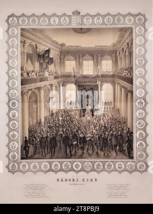 Archduke Stephan of Austria as the new Palatine of Hungary taking the oath before Emperor Ferdinand I of Austria in the primatial building in Prussia on November 12, 1847, 1847/48, printmaking, lithography with two tone plates and white spaces on paper, sheet: 68.4 × 50 .8 cm Stock Photo