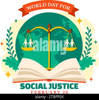 World Day of Social Justice Vector Illustration on February 20 with Scales or Hammer for a Just Relationship and Injustice Protection in Background Stock Vector