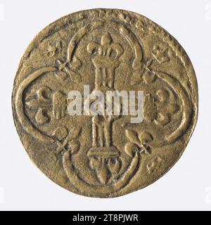 Counting token with three lily flowers, XIIIth-XVth century, Numismatic, Token (numismatic), Bronze, Dimensions - Work: Diameter: 2.9 cm, Weight (type dimension): 3.127 g Stock Photo