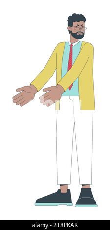 Eyeglasses manager man pointing with two hands 2D linear cartoon character Stock Vector