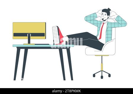 Male office worker sitting with legs on table 2D linear cartoon character Stock Vector