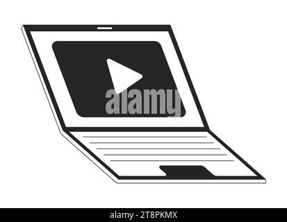 Video player on laptop black and white 2D line cartoon object Stock Vector