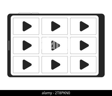 Tablet computer with streaming platform black and white 2D line cartoon object Stock Vector