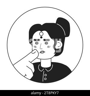 Maang tikka indian female stroking chin black and white 2D vector avatar illustration Stock Vector