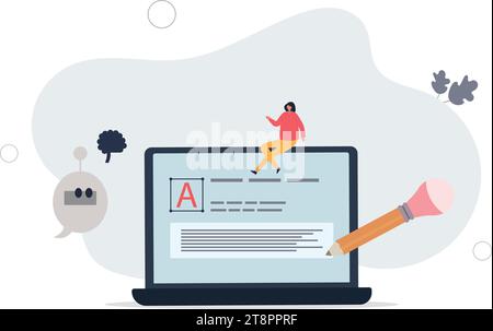 Virtual writing tutor and digital AI assistant for text.Creative artificial intelligence support for innovative book or document .flat vector illustra Stock Vector