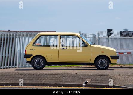 1983 Austin Metro City - beige base model, so basic it has blanking plates for basics like mirrors and lights Stock Photo