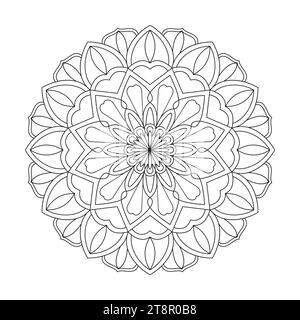 Floral Fusion mandala colouring book page for KDP book interior. Peaceful Petals, Ability to Relax, Brain Experiences, Harmonious Haven, Peaceful Stock Vector