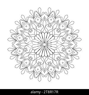 Kid's Vibrant Vortex mandala colouring book page for KDP book interior. Peaceful Petals, Ability to Relax, Brain Experiences, Harmonious Haven, Peaceful Stock Vector