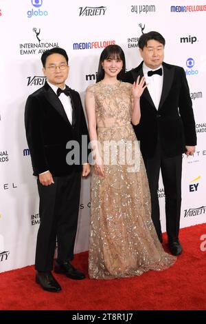 New York, USA. 20th Nov, 2023. Lee Sang-baek, Park Eun-Bin and Yoo In-sik attending the 2023 International Emmy Awards at the New York Hilton in New York, NY, November 20, 2023. (Photo by Efren Landaos/Sipa USA) Credit: Sipa USA/Alamy Live News Stock Photo