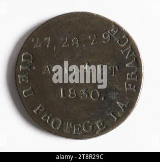 Revolution of July 27, 28 and 29, 1830, Array, Numismatic, Token, Bronze, Dimensions - Work: Diameter: 3.2 cm, Weight (type dimension): 17.75 g Stock Photo