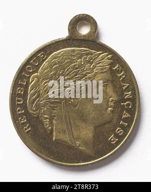 Musical contest during the inauguration of the railway of Isigny, July 3, 1881, Array, Numismatic, Medal, Copper, Gilt = gilding, Dimensions - Work: Diameter: 2.3 cm, Weight (type size): 3.76 g Stock Photo