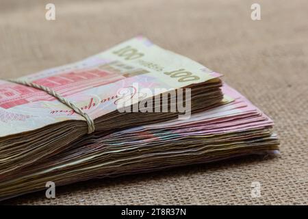 Money of Ukraine hryvnia, hryvnia, grivna, Ukrainian currency -100 hryvnia banknotes pack. Stock Photo