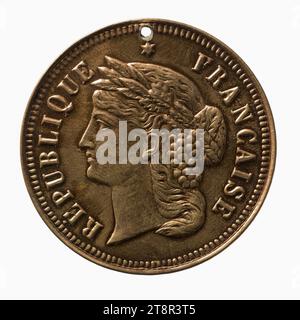 Souvenir of the great contest, 1895, Array, Numismatic, Medal, Copper, Repoussé, Cardboard, Dimensions - Work: Diameter: 3.7 cm, Weight (type dimension): 5.65 g Stock Photo