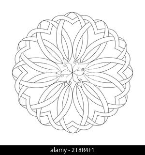 Mystic Marvels Celtic mandala colouring book page for KDP book interior. Peaceful Petals, Ability to Relax, Brain Experiences, Harmonious Haven, Stock Vector