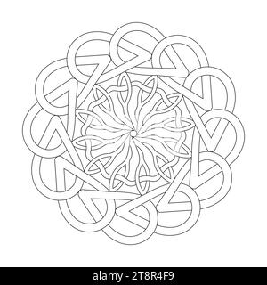 Pulsating Paradise Celtic mandala colouring book page for KDP book interior. Peaceful Petals, Ability to Relax, Brain Experiences, Harmonious Haven, Stock Vector