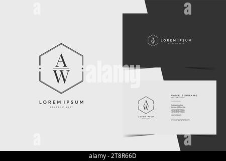 simple AW hexagon initials logo monogram with minimalist business card vector design template Stock Vector