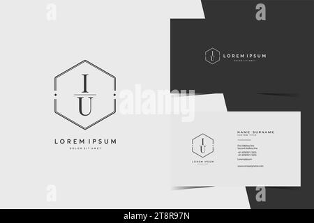 simple IU hexagon initials logo monogram with minimalist business card vector design template Stock Vector