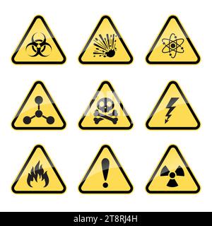 triangular warning hazard. Big yellow set Stock Vector