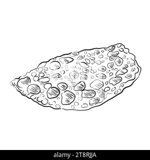 fried cheburek sketch vector illustration. Doodle style isolated on white background. For menu , design, flyer, web, bakery Stock Vector