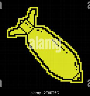 Pixel icon, Bomb, mortar shell, offensive weapon during combat. Simple black yellow vector isolated on black background Stock Vector