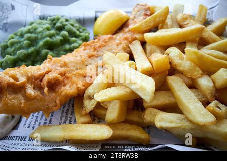 fish chips and mushy peas meal on board a stena line irish sea ferry uk Stock Photo