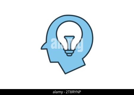 creativity icon. head with light bulb. icon related to core values, idea, business. flat line icon style. simple vector design editable Stock Vector
