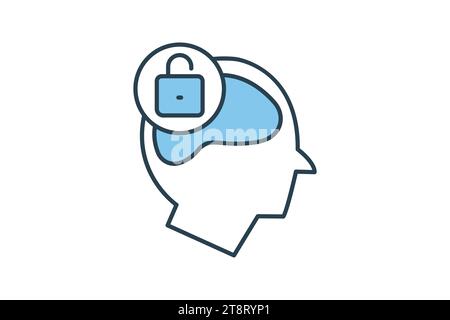open minded icon. head with open padlock. icon related to core values. flat line icon style. simple vector design editable Stock Vector