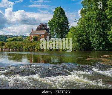 The picturesque 'Warren' on the River Wye at Hay-on Wye, Powys, Wales, UK Stock Photo