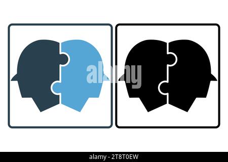 relationship icon. head with puzzle. icon related to core values, business. solid icon style. simple vector design editable Stock Vector