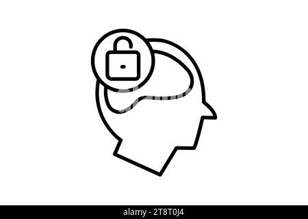 open minded icon. head with open padlock. icon related to core values. line icon style. simple vector design editable Stock Vector