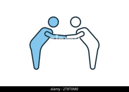 respect icon. bowing with handshake. icon related to core values, business, deal. flat line icon style. simple vector design editable Stock Vector
