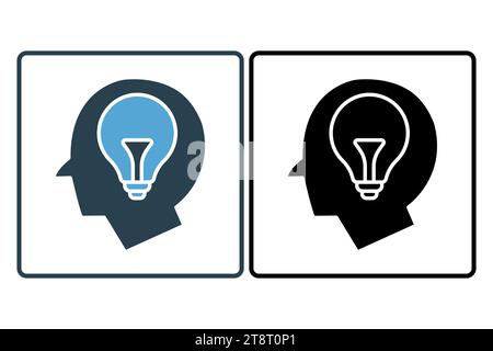 creativity icon. head with light bulb. icon related to core values, idea, business. solid icon style. simple vector design editable Stock Vector