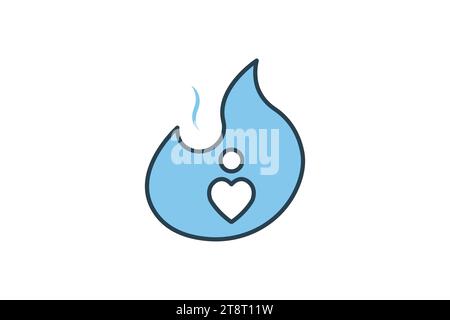 passion icon. fire with heart. icon related to core values. flat line icon style. simple vector design editable Stock Vector