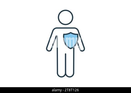 integrity icon. human with shield. icon related to core values. flat line icon style. simple vector design editable Stock Vector