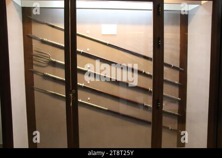 Polearms, Ramkhamhaeng Museum, Sukhothai, Museum of Sukhothai history, Sukhothai, Thailand Stock Photo