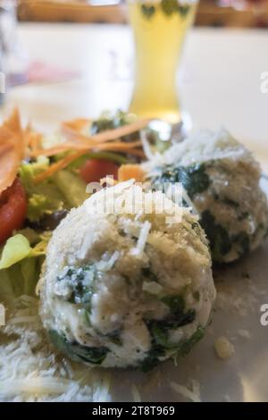 Spinach Dumplings With Mixed Salad Stock Photo