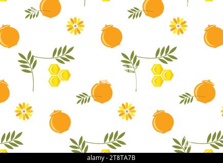 Fall vector seamless pattern for season fabric, decoration, wallpaper and wrapping paper. green leaf, yellow shape, flower and orange pot. Stock Vector