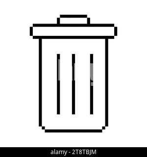 Transparent trash can line icon. Recycling, landfill, cleaning, container, ecology, cleanliness, dirt, pixel style Multicolored icon on white backgrou Stock Vector