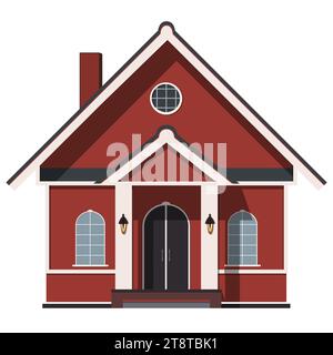Colored one-story house with porch and canopy isolated on white background. Stock Vector
