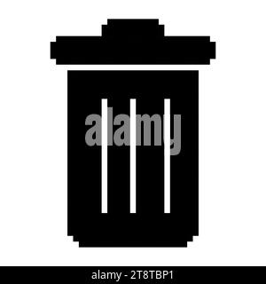 Black trash can line icon. Recycling, landfill, cleaning, container, ecology, cleanliness, dirt, pixel style Multicolored icon on white background Stock Vector