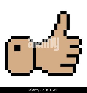 Dark thumbs up line icon. Gesture, approval, like, emoji, chat, communication, emotions, pixel style Multicolored icon on white background Stock Vector