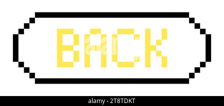 Yellow sign back line icon. Stop, cancel, menu, game, control, button, sign, inscription, announcement pixel style Multicolored icon on white backgrou Stock Vector