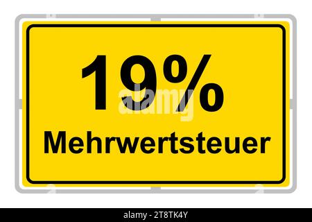 German yellow sign and value-added tax 19 % MWST isolated on white background Stock Photo