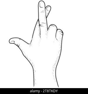 Crossed fingers hand gesture, good luck and hope symbol, fake promise sign or swindle, vector Stock Vector