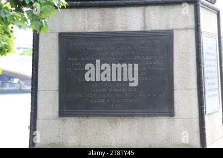 London Plaque for Cleopatra's Needle, Egyptian Obelisk, London, England, UK Stock Photo